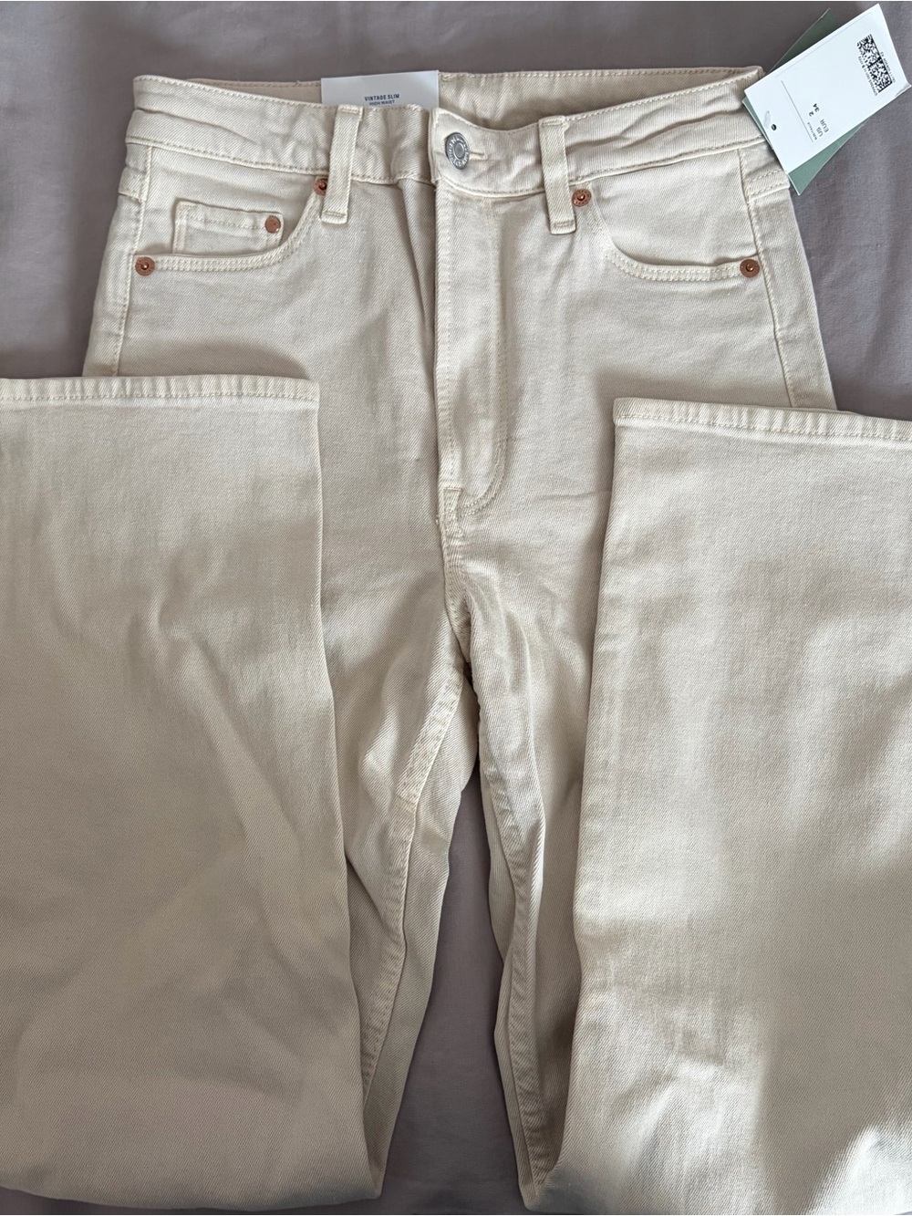 H&M Cream High-Rise Slim Jeans